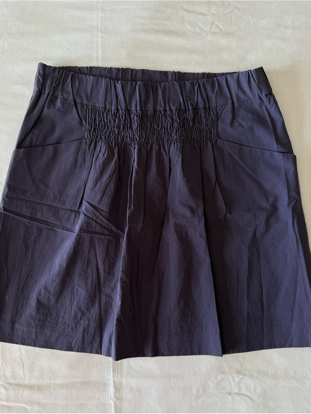 NWT Banana Republic Cotton Smocked Mini Skirt w/ Pockets Lined Navy Purple 8